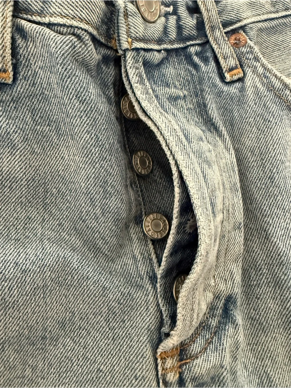 Agolde Light Blue Distressed Denim Shorts